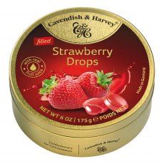 Cavendish & Harvey Travel Tin Strawberry Filled Drops 175g Cavendish & Harvey Travel Tin Strawberry Filled Drops 175g