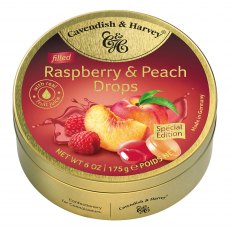 Cavendish & Harvey Travel Tin Raspberry & Peach 200g Cavendish & Harvey Travel Tin Raspberry & Peach 200g